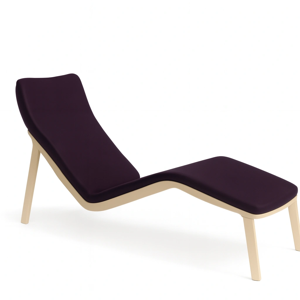 Chaise longue in legno massello con cuscino in cotone colore viola-woodhomecraft